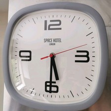Space Hotel London Grey Rounded Square Frame White Face Wall Clock