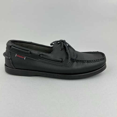 Sebago black leather deck boat - black,