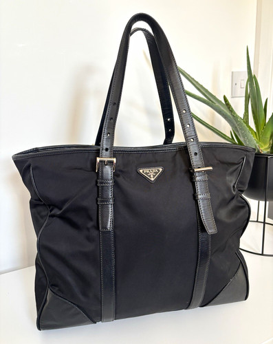 Prada black nylon leather - black,