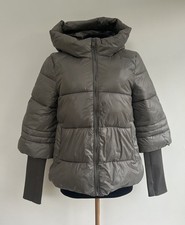 Womens Reserved Khaki Grey Green Padded Puffer Coat Jacket Size XS Small 6 8