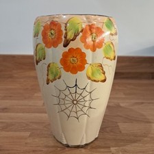 Art deco Vase Arthur Wood 20.5cm Tall Spider Web Design With Orange Flowers 3123
