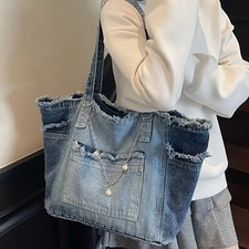Blue Denim Large Shoulder Bag 