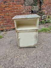 Bedside Cabinet Lloyd Loom Style Glass Top Cream&Gold, Vintage,Retro Mid Century