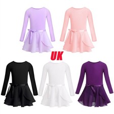 UK Kids Girls Ballerina Dress Dancing Gym Skating Leotards Wrap Skirts Outfits
