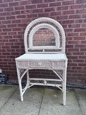 Vintage Wicker Dressing Table with Mirror Bamboo Rattan Cane, Boho Tiki Style