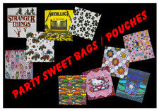 10 x Party Sweet Bags 10x10cm Kitty / Labub / Stranger / Tractor / Blue / Flower