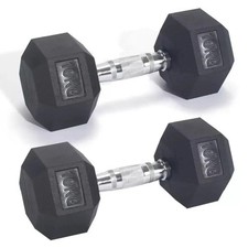 10kg Pair Rubber Hex Dumbbells Ergo Hand Weights  Strength Training Home Workout