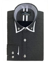 Black Double Collar Mini Polka