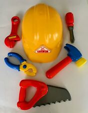 Hard Hat and Toy Tools Wrench, Pliers, Hammer, Screwdriver, Saw V Good Condition