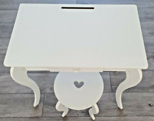 Childrens Dressing Table and Stool, White Heart Shaped, Vanity Kids Dresser