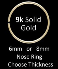 Solid 9ct Gold - TIGHT FIT Nose Ring - Choose: 6mm or 8mm