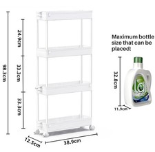 4 Tier Storage Trolley Cart on Wheels Bathroom Laundry Kitchen Narrow Space Rack