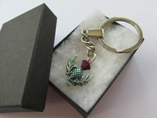 Handmade Scottish Thistle Purple Green Charm Chain Keyring - Gift Box Made In UK