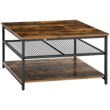 HOMCOM Industrial Coffee Table, Cocktail Table W/ Storage Shelves, Rustic Brown