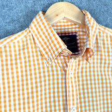 Fynch-Hatton Shirt Mens Medium Orange Check Long Sleeve Regular Fit Flip Cuff