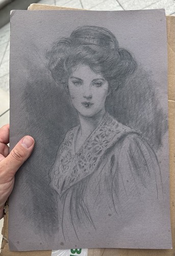 Antique graphite portrait - graphite,