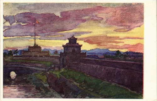 Old postcard hué les - postcard,