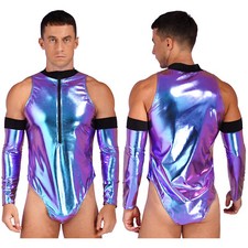 Mens Astronaut Costume Jumpsuit Space Suit Halloween Cosplay Catsuit Oversleeve