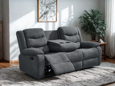 Recliner 3 Seater Sofa in Grey Fabric Drop-down Cup Holders | Fast UK Delivery