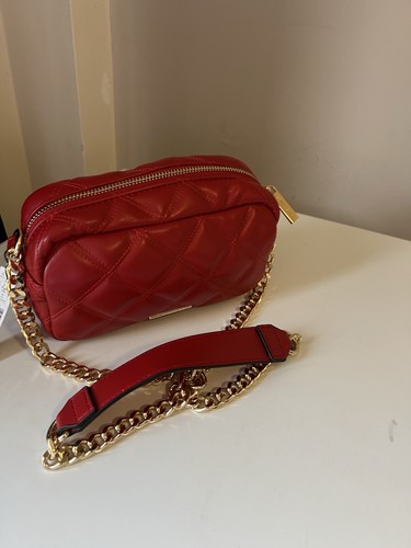 Red quilted faux leather - red,