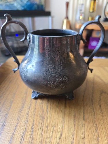 Antique metal sugar bowl - metal,