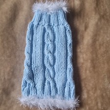 16" long hand knitted Christmas Dog Jumper Baby Blue. Gift Idea Made to measure.