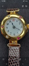 18k yellow gold 3 diamond 3 Ruby ladies watch bezel pin set 25mm 1920s Rolex etc