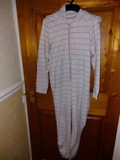 M&S Oatmeal/Pink Striped One Piece Girls Age 9-10 Yrs