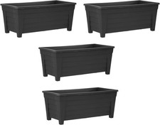 4x Large Black Plastic Planters Garden Flower Pots Troughs 55cm Outdoor Patio Bo