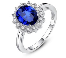 Stunning S925 Sterling Silver Sapphire Blue & Clear CZ Engagement / Dress Ring