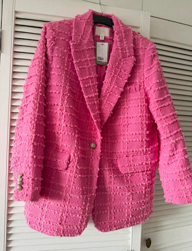 Pink textured tweed blazer - h&m,