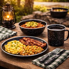Black Enamel Plate Bowl Cup