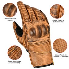 VINTAGE TAN LEATHER MOTORCYCLE MOTORBIKE BIKE GLOVES TOUCH SCREEN FINGER