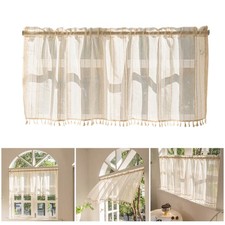 Linens Texture Elegant Tassels Decorated Short Window Curtain for Home and Cafes
