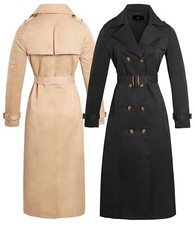 Womens Trench Coat Ladies Mac Maxi Jacket Size 8 10 12 14 16 Beige Black Stone