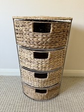 Next - Grey Frame Wicker Basket Bathroom Storage - Corner Unit - 4 Drawer