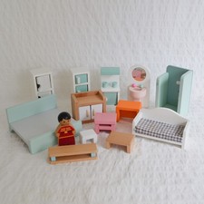 Wood Dolls House Furniture Wooden Children's Toy Bundle x14 Turquoise Mixed Set