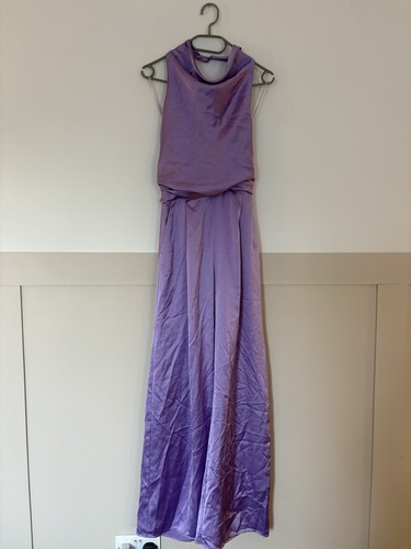 Zara purple satin - satin, halterneck