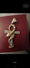 9Ct crushed  Lab-Created Diamond Snake Ankh Cross Pendant 