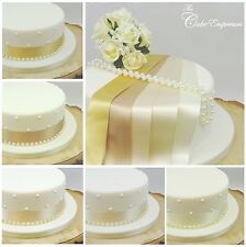 SATIN RIBBON 35mm & 8mm PEARLS CAKE DECORATION WEDDING CAKE TOPPER TRIM VINTAGE 