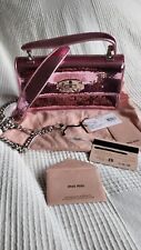 MIU MIU Paillettes Sequin + Leather Cleo Top Handle Rosa