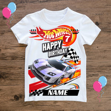 Personalised kids birthday t shirt add name and age hot wheels