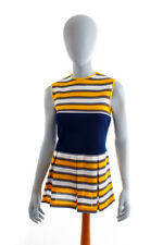 Sale Vintage 60S 70S Mini Dress Short Blue Yellow Stripes Disco Schlager S M
