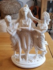 Three Graces Very Large Alabaster Statue signed A Lucchesi 28 x20 x 10cm Vintage
