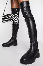 MISSGUIDED OVER THE KNEE FLAT SOCK BOOTS BLACK FAUX LEATHER SZ 6 EU 39 RP £50.00