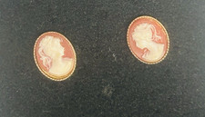 Vintage Cameo Stud Pierced Earrings Goldtoned Setting 1cm Tall