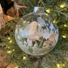 Beautiful Clear Bauble Robin Snowdrop Ivy Glass Christmas Gisela Graham Scandi
