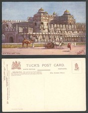India Old Tuck's Oilette Postcard Delhi Gate Fort AGRA Camel Cattle Bullock Cart