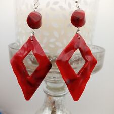 Large earrings Red & black dangle wavy Texture geometric kite shape statement uk