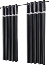 QINUO HOME Velvet Curtains 90 x 90 - Eyelet Top Fully Lined Crushed Velvet Black
